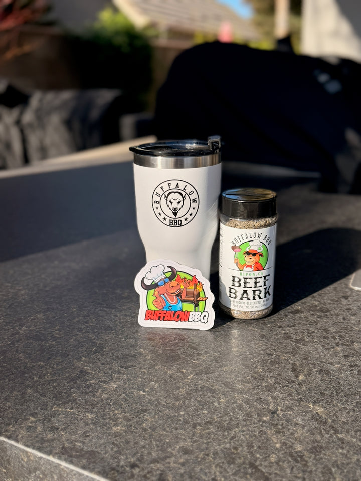 BuffalowBBQ - Combo Package - Rub, Tumbler, Sticker - White