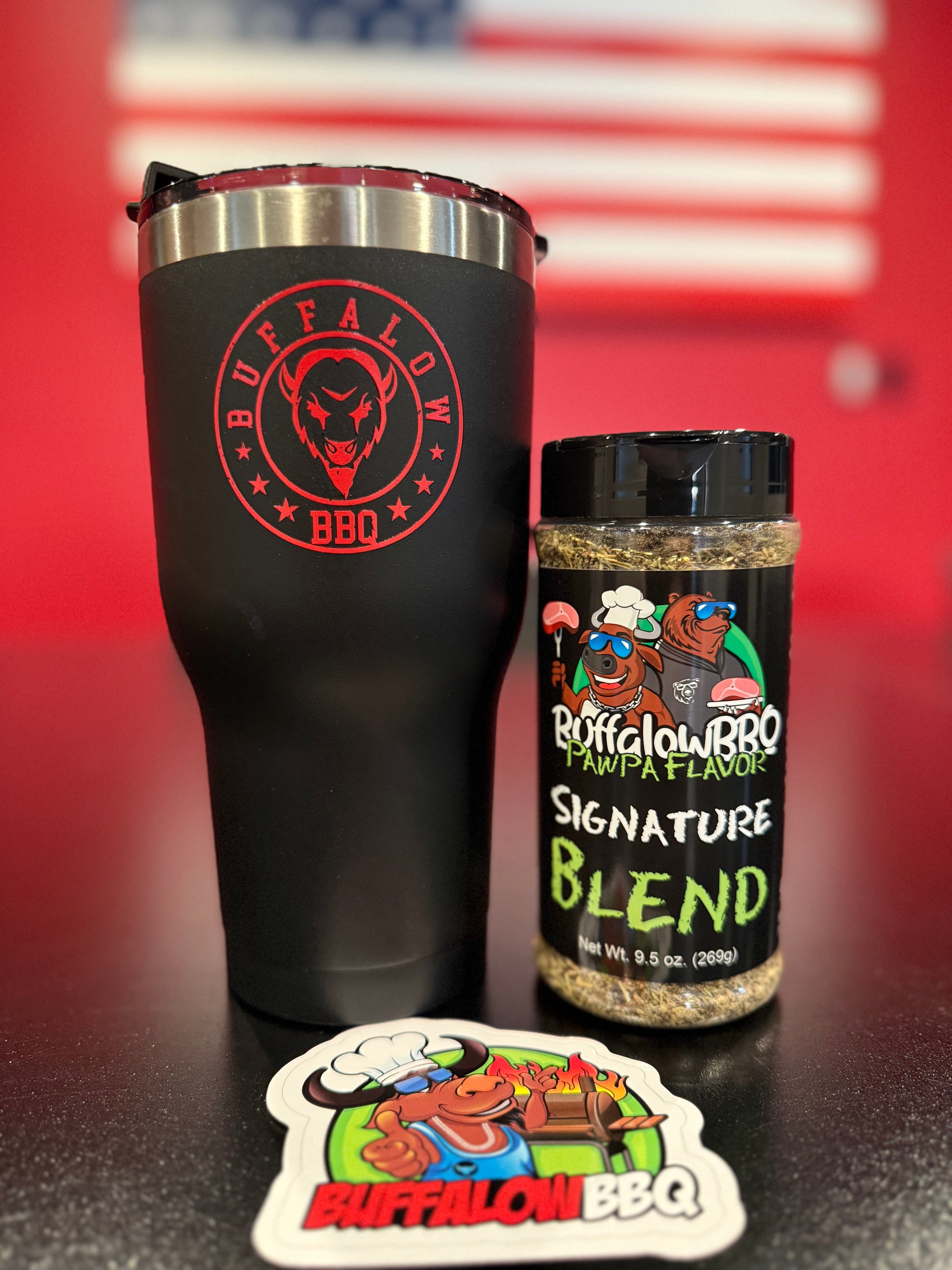 BuffalowBBQ - Combo Package - Rub, Tumbler, Sticker - Black