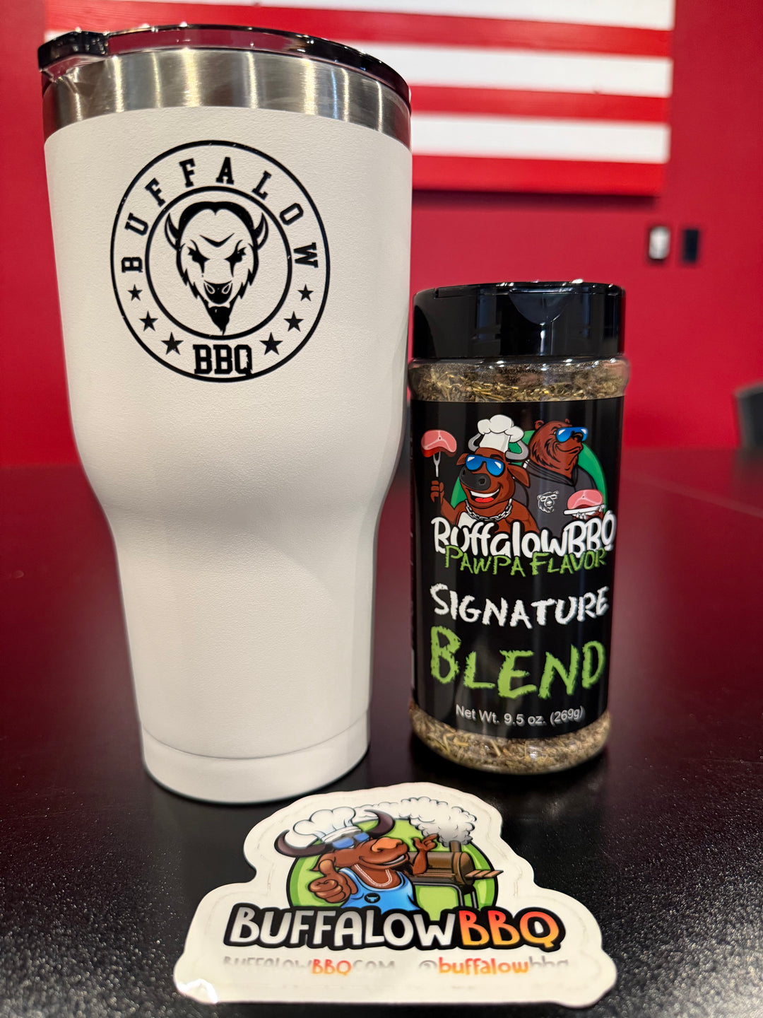 BuffalowBBQ - Combo Package - Rub, Tumbler, Sticker - White